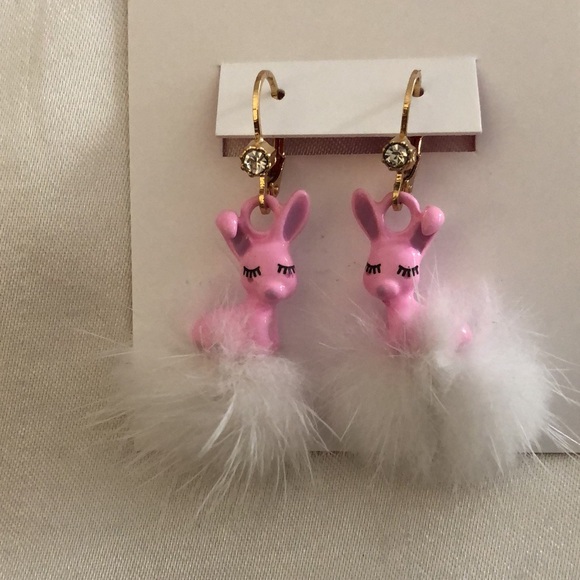 Betsey Johnson Some Bunny’s Pink Enamel & White Pom Pom Drop Earrings NWT - Picture 7 of 15